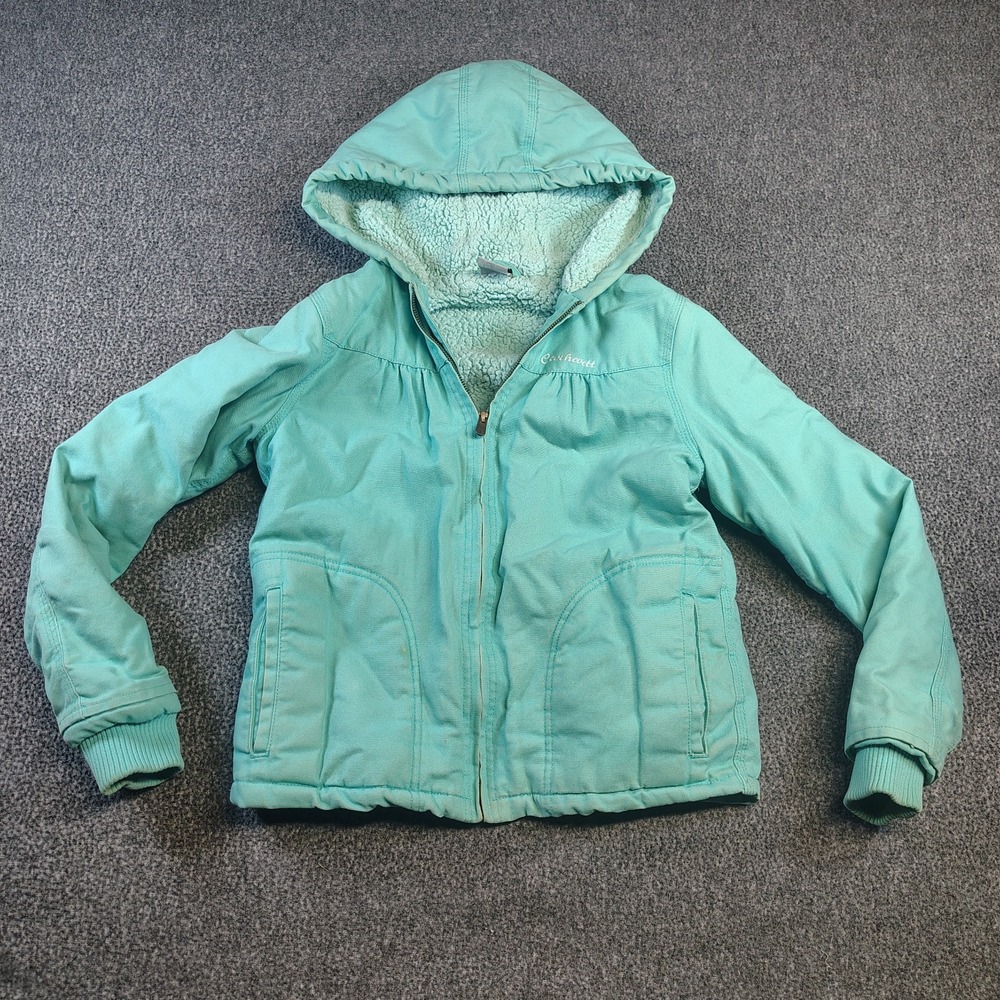 Carhartt blue jacket girls size 14 distressed